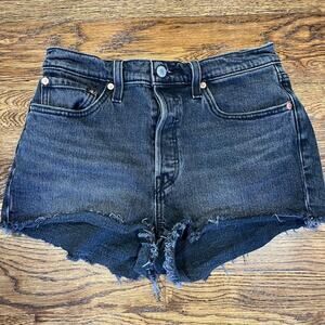 Levi's 501 Button Fly Cut Off Denim Shorts Womens 28 Black Big E Distressed